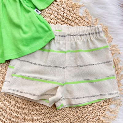 Conj. Batinha Búzios e Short Listrado - Verde e Areia